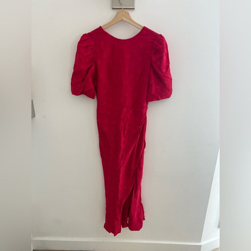 SALONI Red Puff Sleeve Cocktail Gown